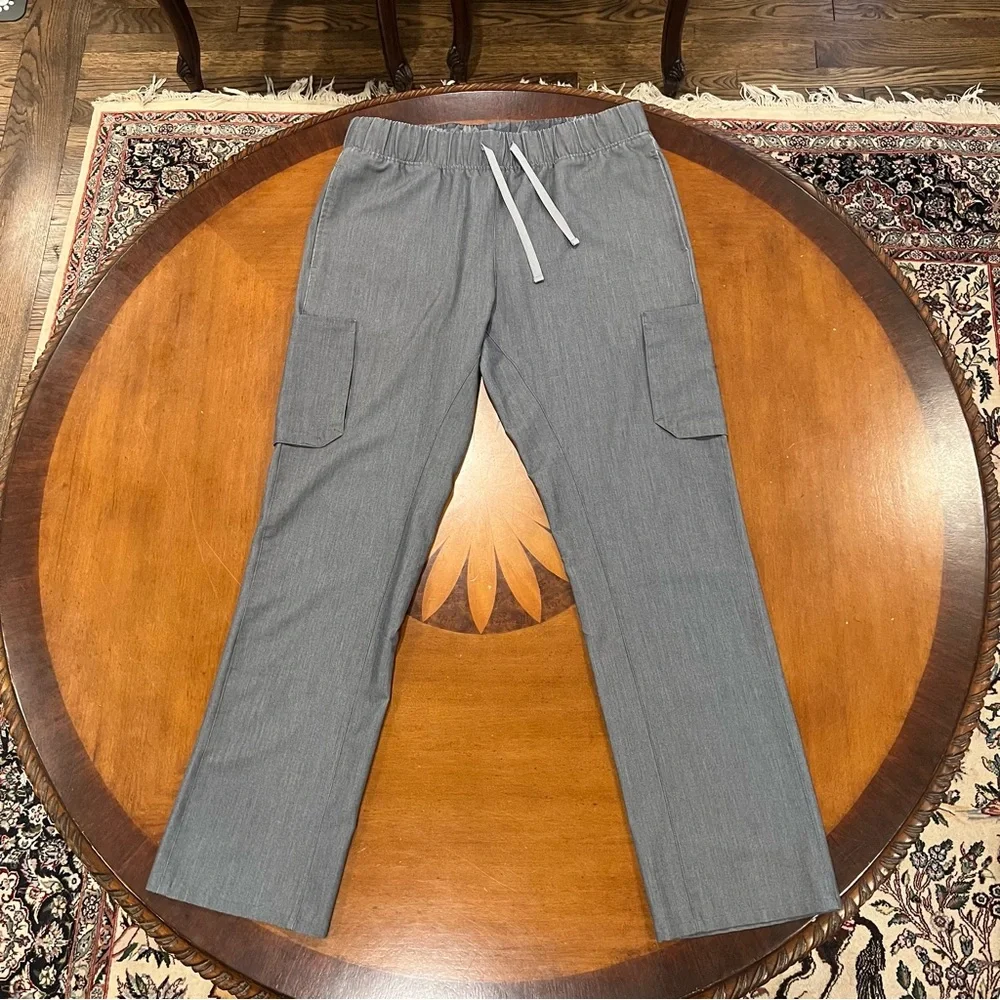 FIGS Men’s Malang Slim Cargo Pant Graphite Gray Large Drawstring Waist Scrubs